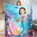 Underwater mermaid princess fantasy castle blanket with colorful fish