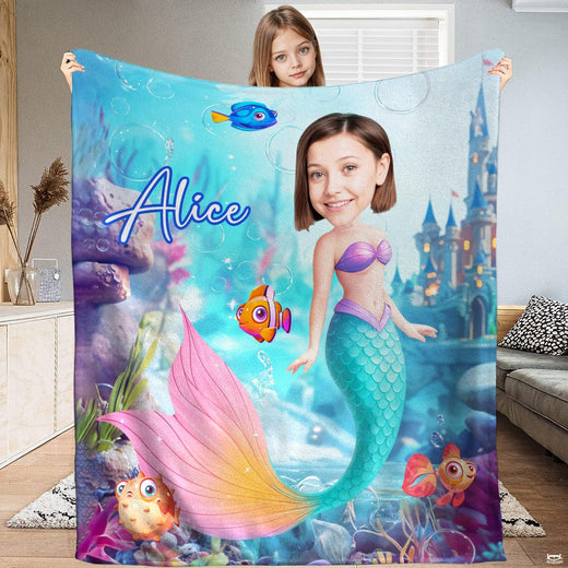 Underwater mermaid princess fantasy castle blanket with colorful fish