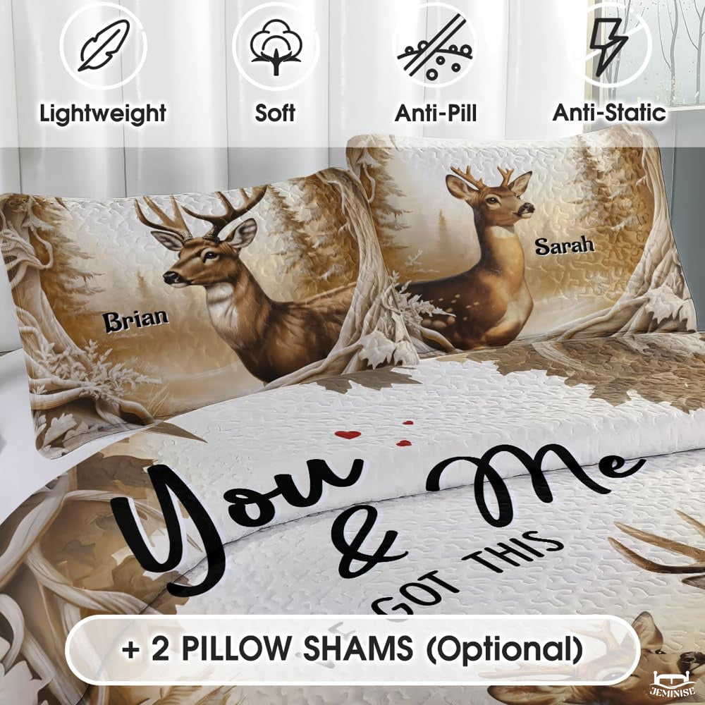 Personalized Wildlife Deer Couple in Forest Clearing Comforter with Buck