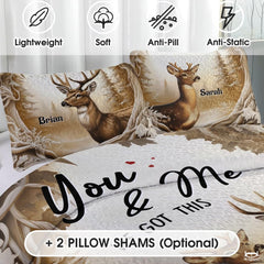 Personalized Wildlife Deer Couple in Forest Clearing Comforter with Buck