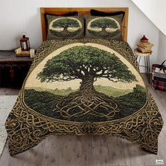 Tree of Life with Celtic Knot Roots Quilt Set And Celtic Knot Borders