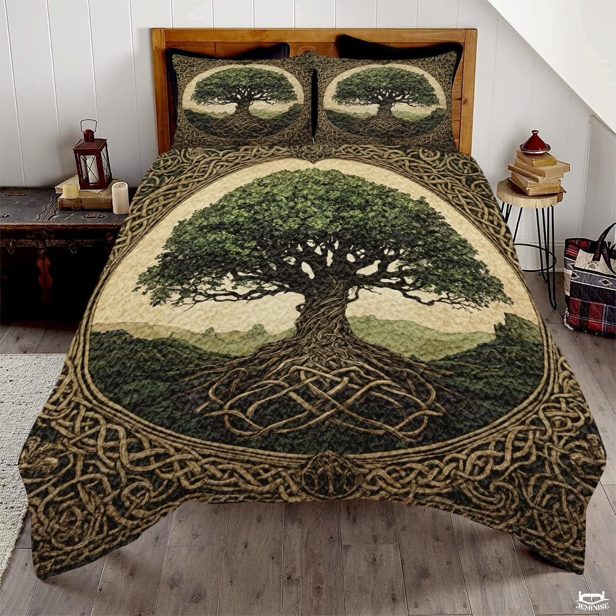 Tree of Life with Celtic Knot Roots Quilt Set And Celtic Knot Borders