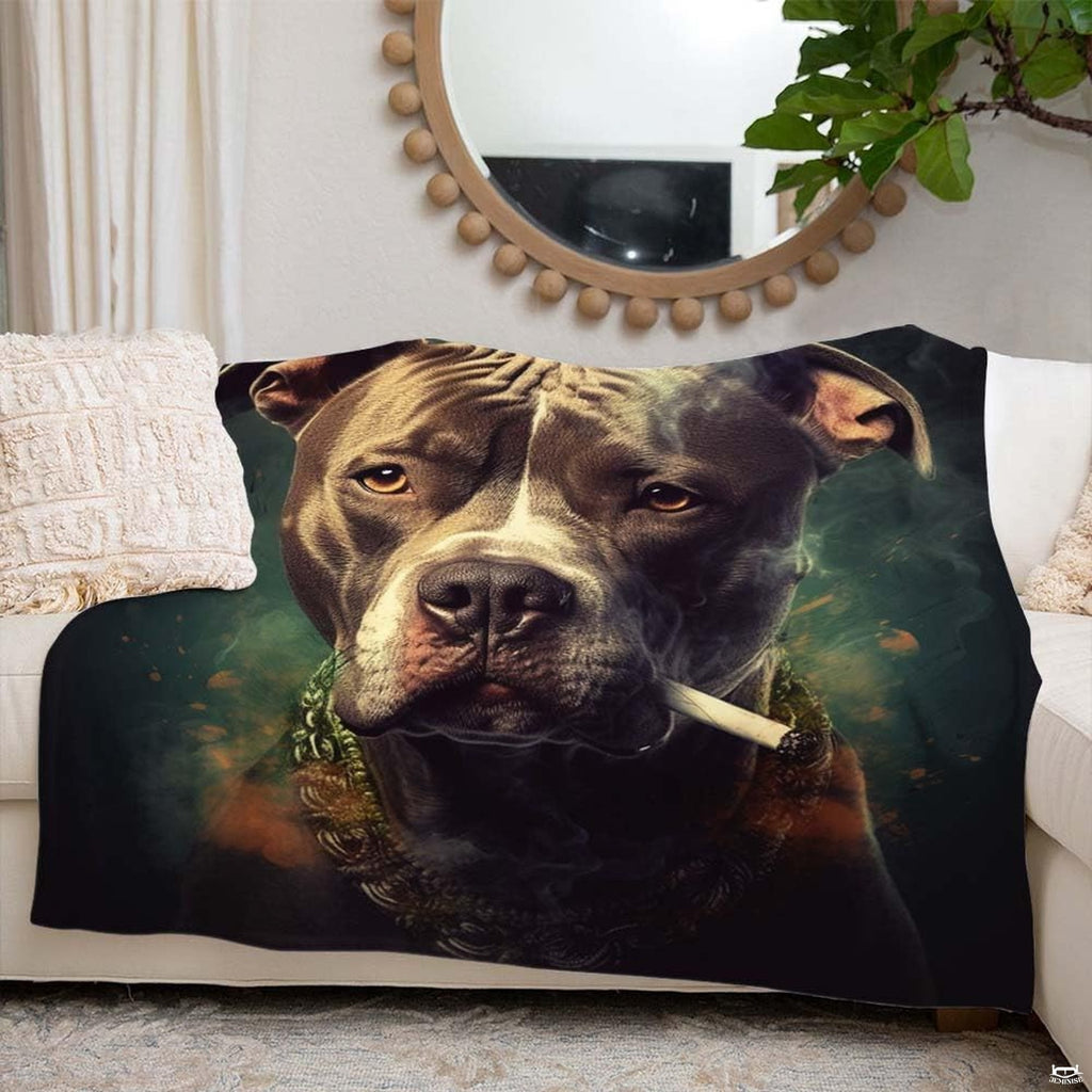 Detailed perspective of stylized dog portrait bedding set with deep black shadows and expressive canine gaze.