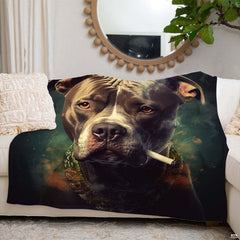 Detailed perspective of stylized dog portrait bedding set with deep black shadows and expressive canine gaze.