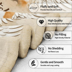 Close up detail of edge stitching and print quality on an angel wings dog blanket