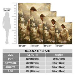 Size comparison graphic for the Good Shepherd religious throw blanket.