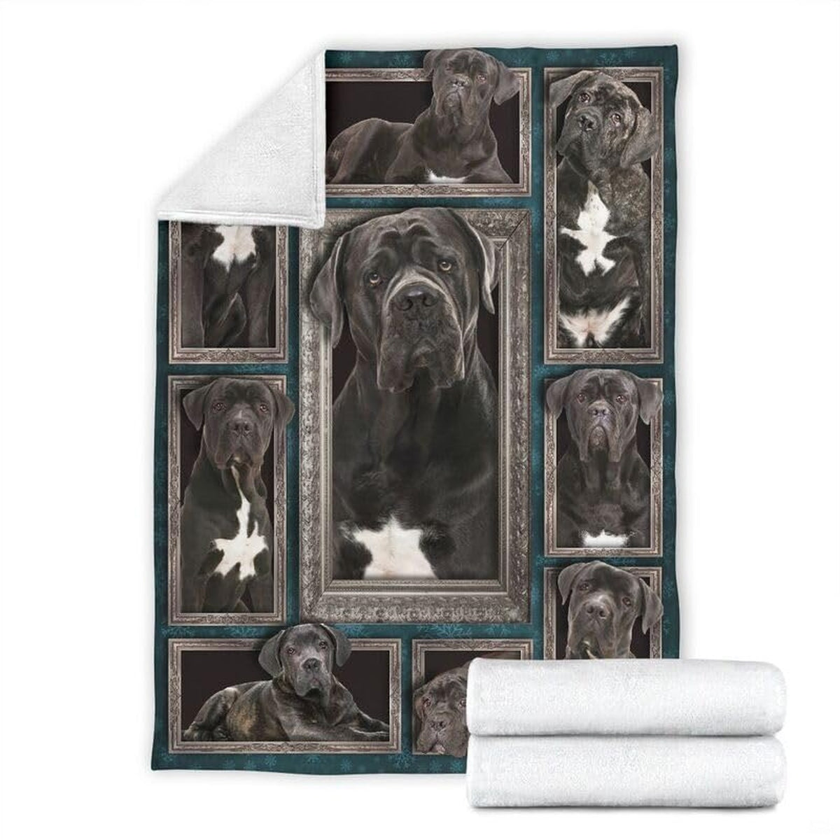 Macro view capturing ornate antique picture frame borders and majestic canine artwork.