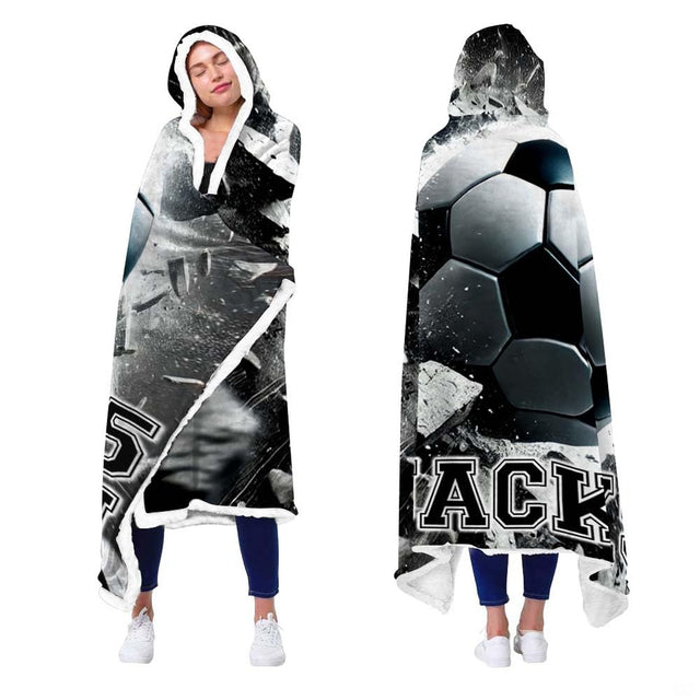 Shattered wall exploding soccer ball sports blanket showing athletic action view 2