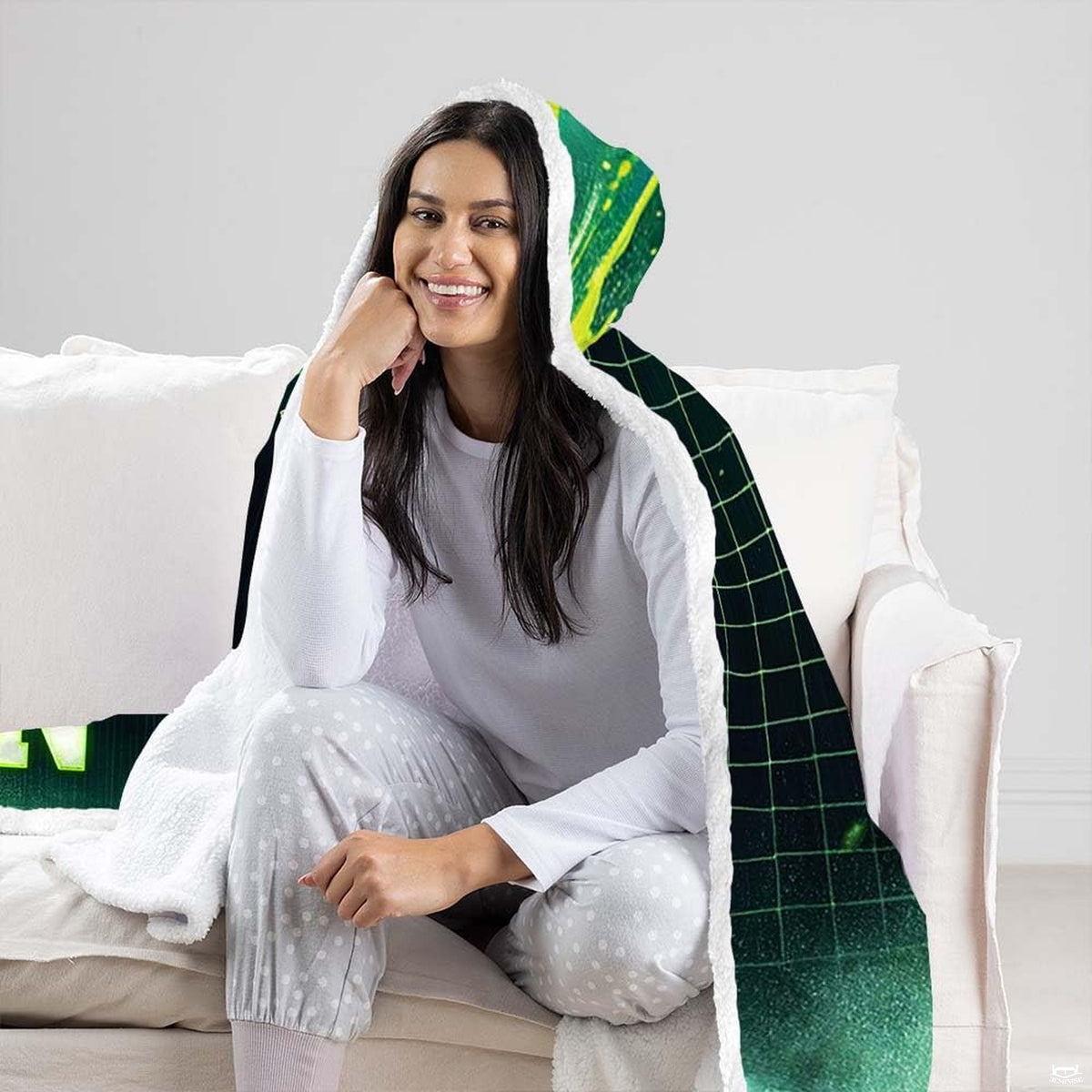 Angled view of soccer themed bedding showing dynamic goal collision and smoky splatter visuals.