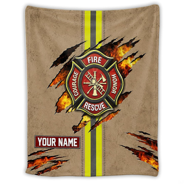 Maltese cross fire rescue badge with ripped flame tears and reflective stripe design on Blanket.