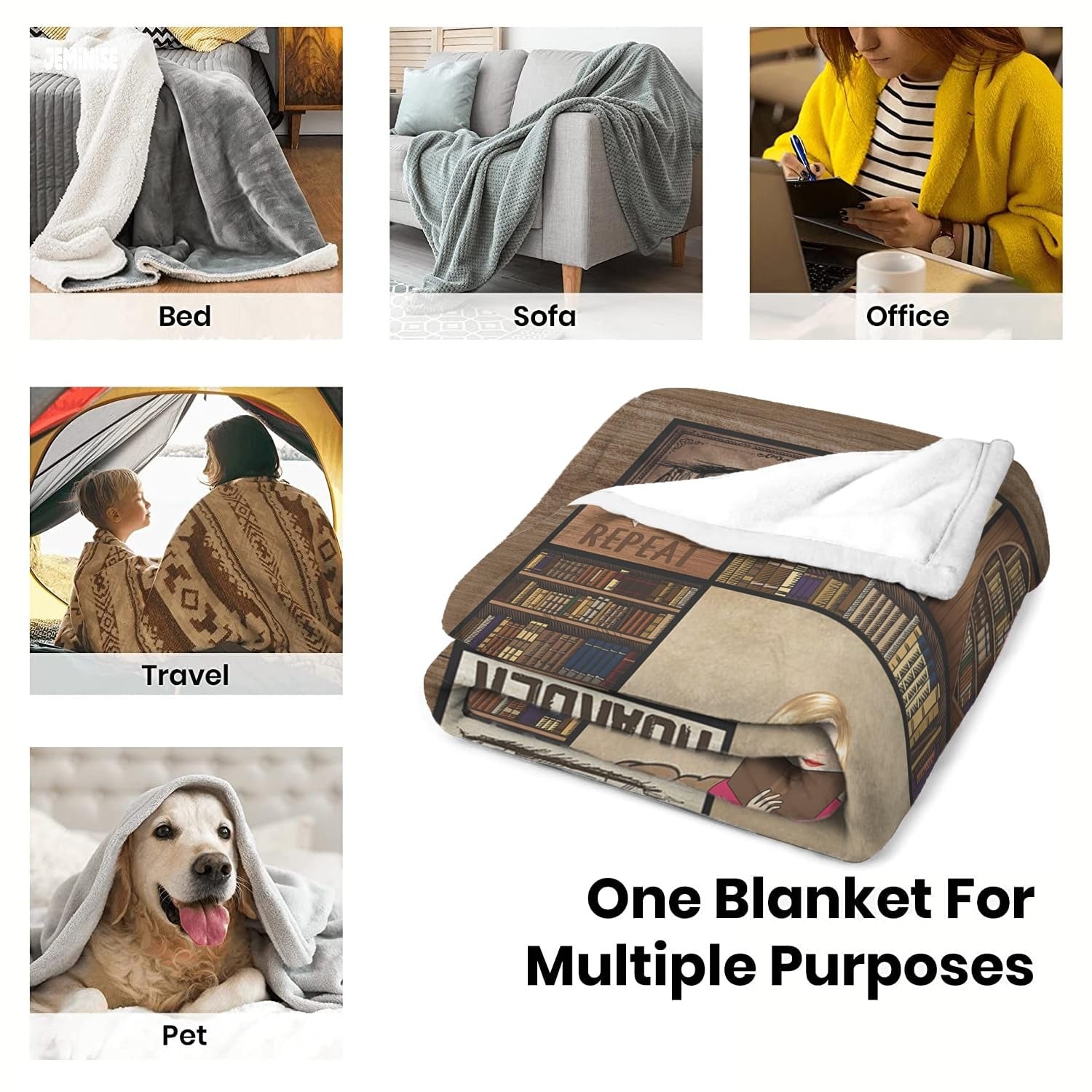 Jeminise Customized Reading Blanket for Book Lovers, Personalized Daughter Gift