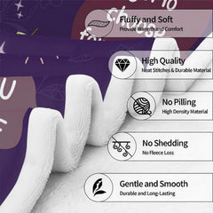 Overhead presentation of purple sisterhood affirmations blanket