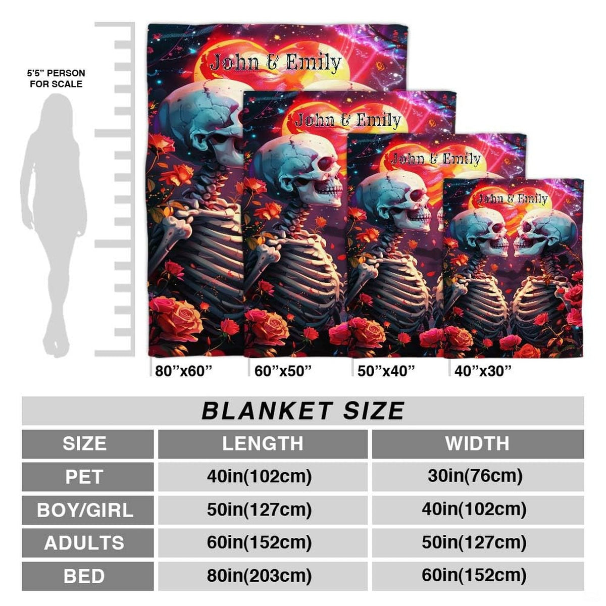 Skeleton couple romantic throw blanket styled on alternative bedroom bed