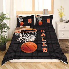 Coordinated pillow sham displaying athletic basketball hoop graphics from the sports bedding set