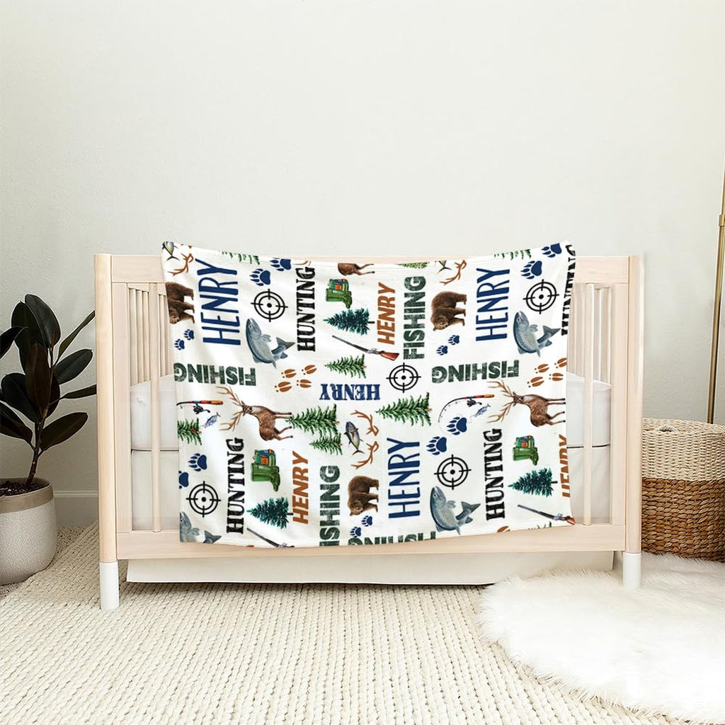 Wilderness sportsman deer bear trout blanket detail of deer and bear artwork
