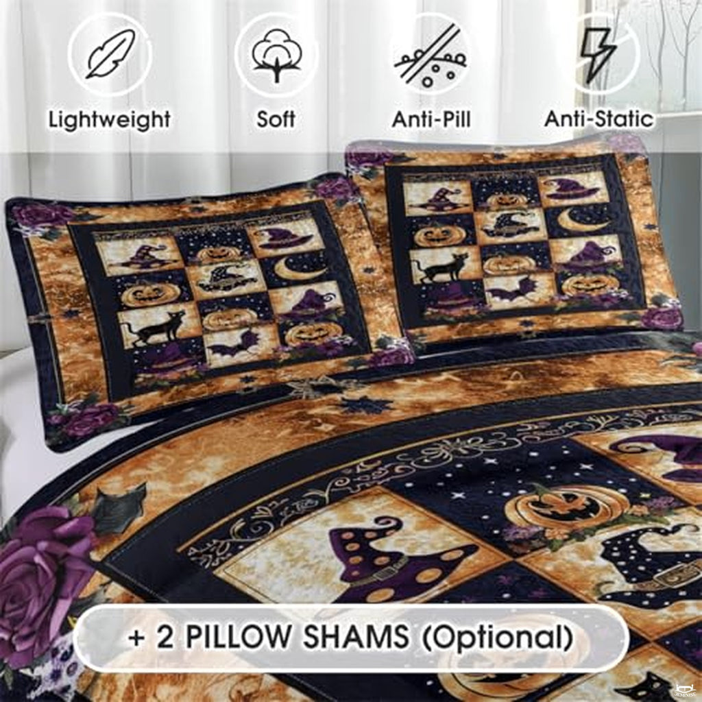 Personalized Gothic Halloween Patchwork Quilt Set, Machine Washable
