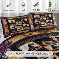 Personalized Gothic Halloween Patchwork Quilt Set, Machine Washable
