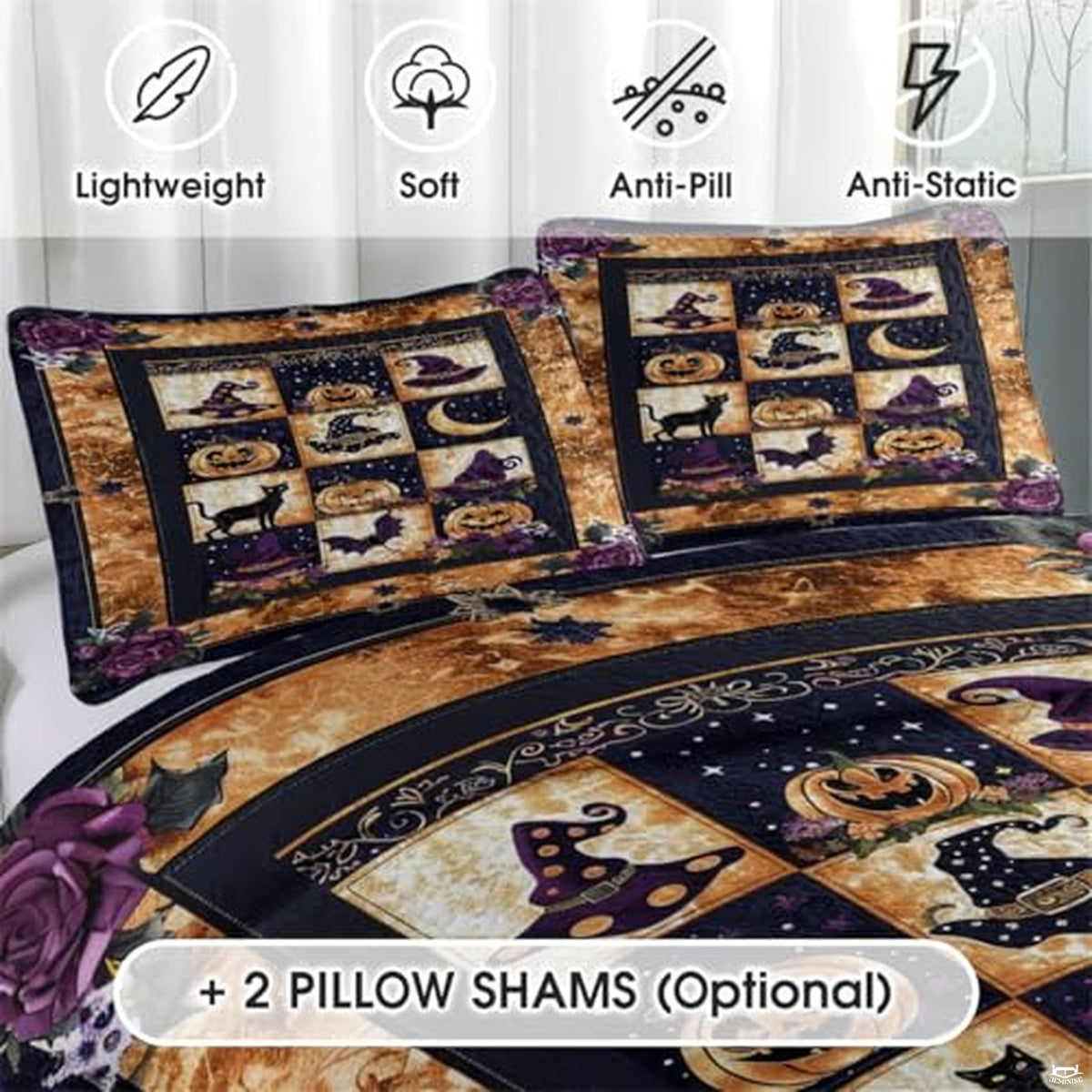 Personalized Gothic Halloween Patchwork Quilt Set, Machine Washable