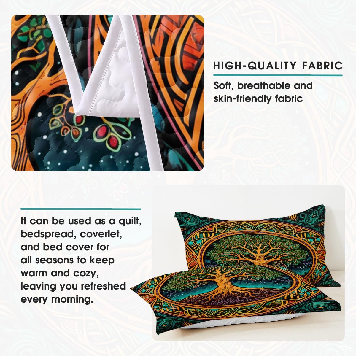 Personalized Colorful Celtic Tree of Life Quilt Sets, Machine Washable