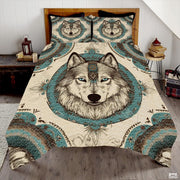 Custom Native American Inspired Wolf Head Inside Circular Frame Quilt
