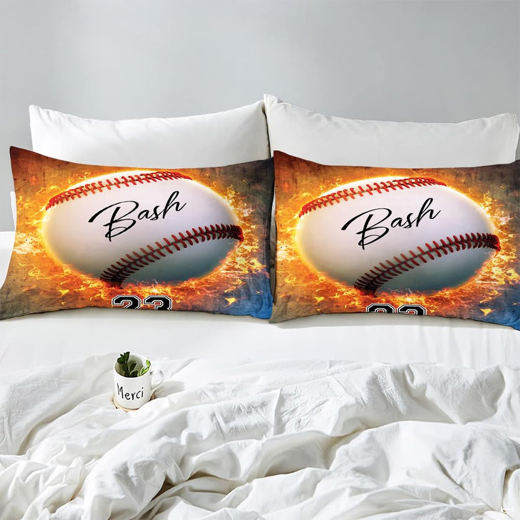 Side angle view of athletic sports bedding showing crimson maroon and golden yellow tones draped on mattress