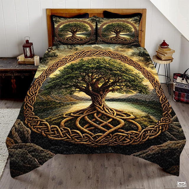 Custom Celtic Tree of Life Quilt Set with Intertwined Roots Design