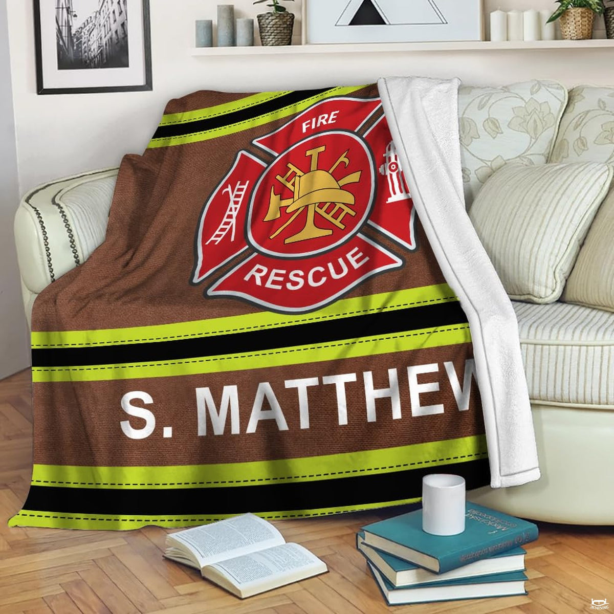 Visual guide providing recommended care guidelines for the firefighter throw blanket