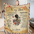 Sentimental daughter throw blanket featuring vintage airmail postcard, burnt parchment, and floral butterfly art