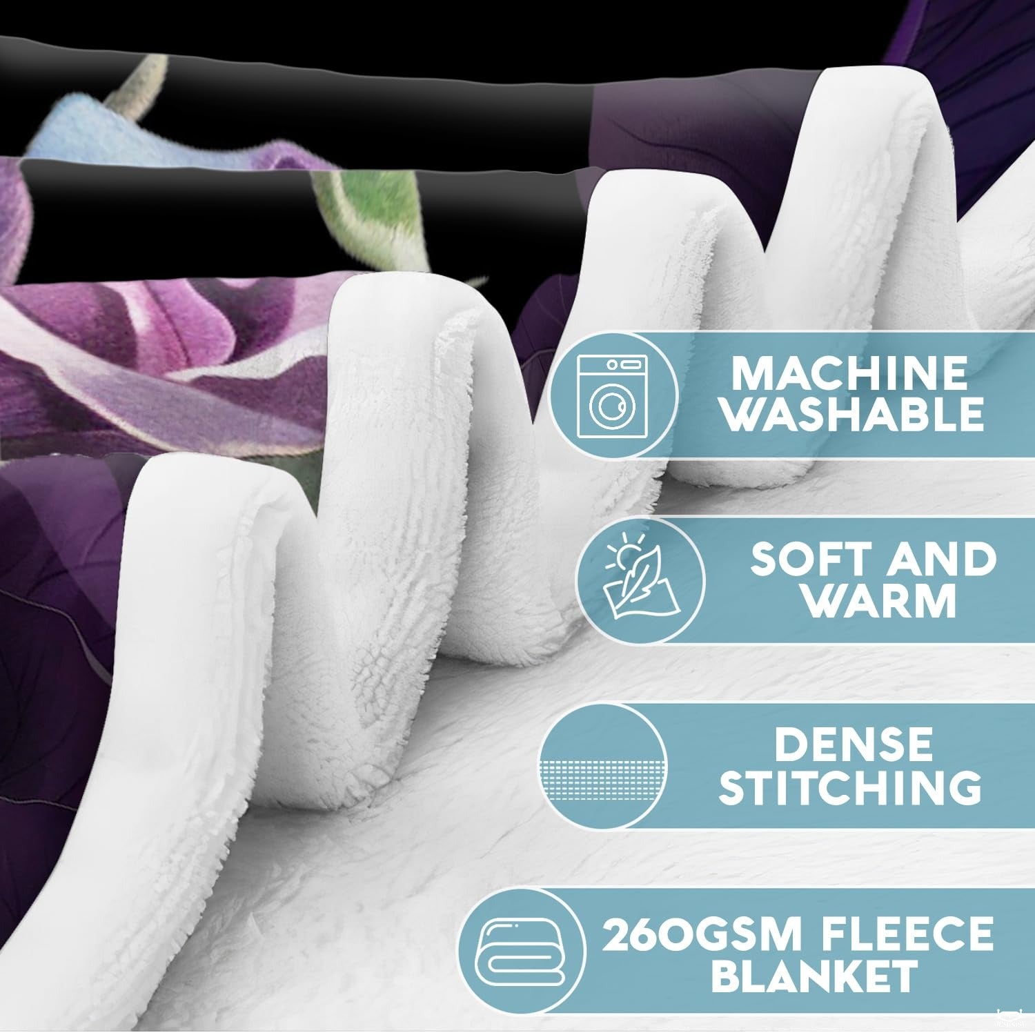 Custom Purple Floral Christian Cross Blanket, Machine Washable