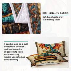 Artistic overview of dragon book motif paired with clean neutral reverse side.