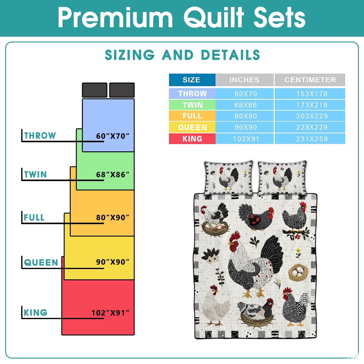 Chicken Pattern Quilt Set, Animal Patchwork Farmhouse Quilt Set Bedspread, Premium Pattern Quilt Bedspread, Bedding Gift for Lover Daughter Son Father Mother