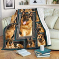 German Shepherd portrait gallery design on deep teal damask animal fleece throw.