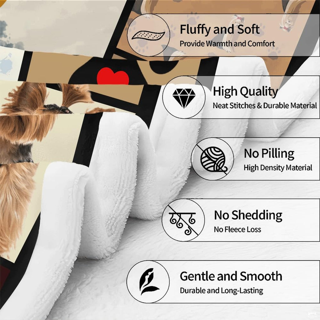 Feature diagram highlighting graphic icons for dog collage blanket.
