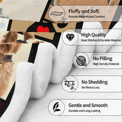Feature diagram highlighting graphic icons for dog collage blanket.