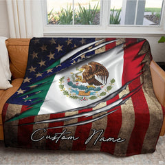 Mexican American ripped flag design with Mexican eagle crest and stars and stripes, view 3.
