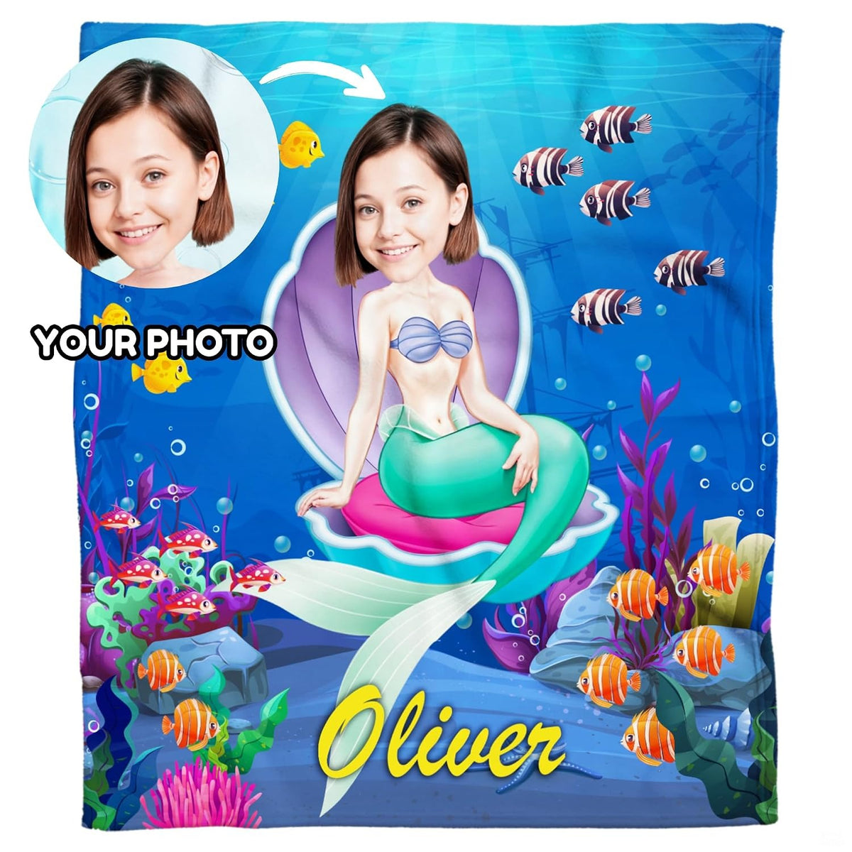 Oceanic scene illustration with colorful marine creatures and aquatic flora for nursery room aesthetic.