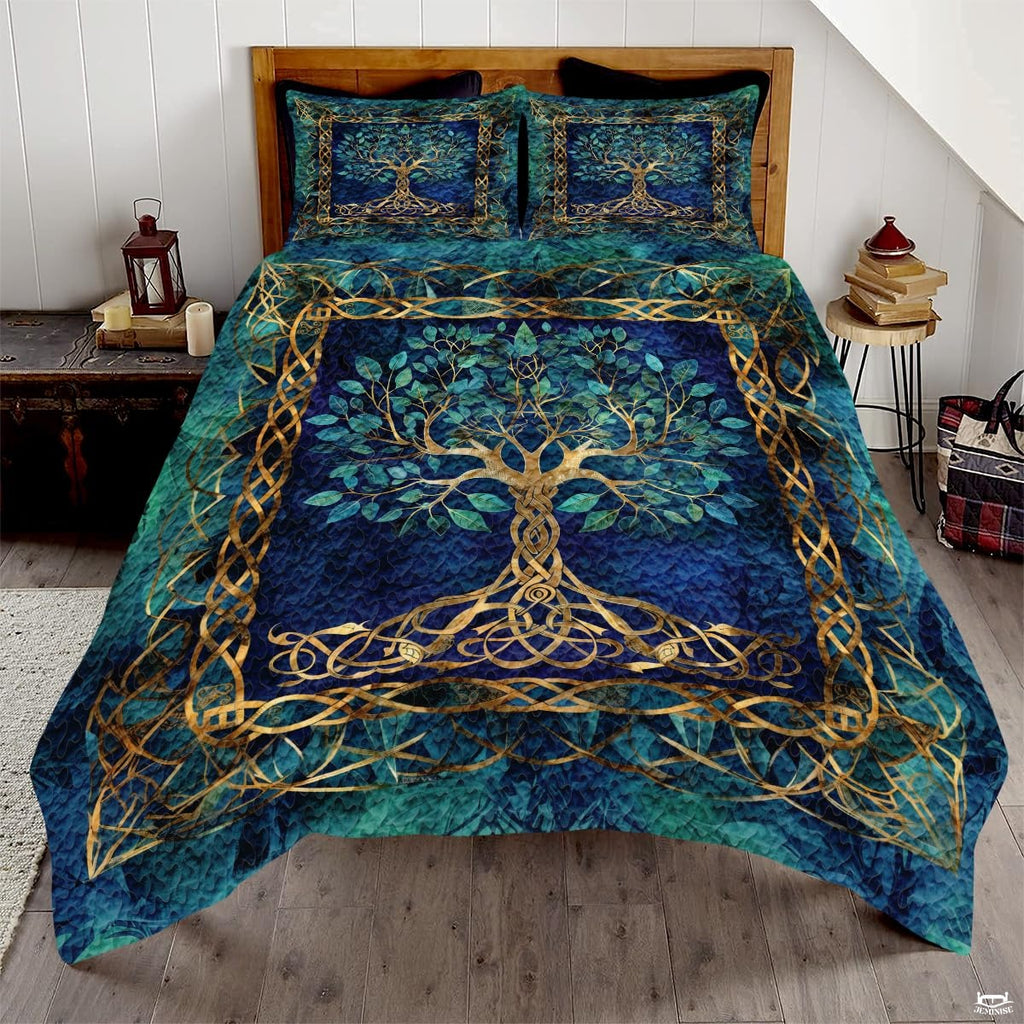 Personalized Yggdrasil Vibrant Gold Quilt Sets, Machine Washable