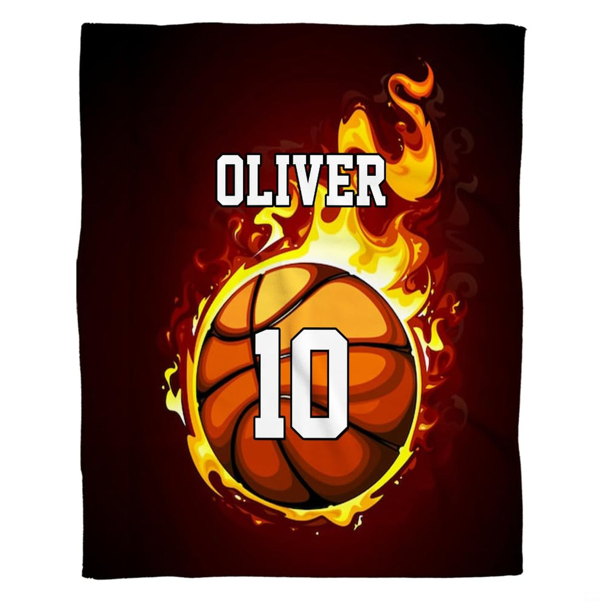 Flaming basketball bedding set displaying vibrant fire artwork against a dark background.