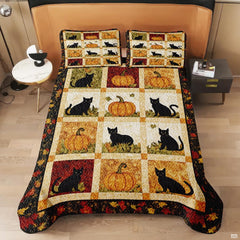 Detail view of decorative pumpkin bedding set highlighting crisp botanical linework and deep charcoal graphic contours.