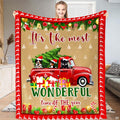 Christmas red truck dogs holiday throw blanket displaying vintage pickup with festive dogs and presents
