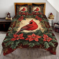 Ruby cardinal songbird holly botanical bedding set displayed neatly on a bed in a festive bedroom