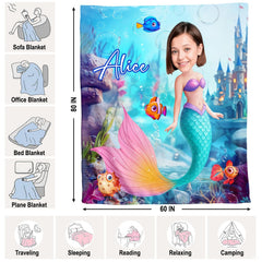 Mermaid ocean palace illustration blanket neatly styled on bed