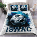 Navy splatter ink soccer ball bedding with watercolor paint bursts - view 1