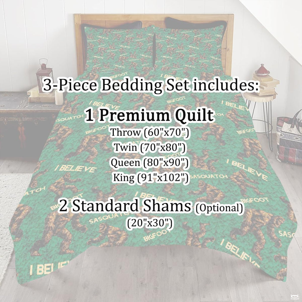 Top-down view of the vibrant green repeating folklore motif and botanical forest bedding set