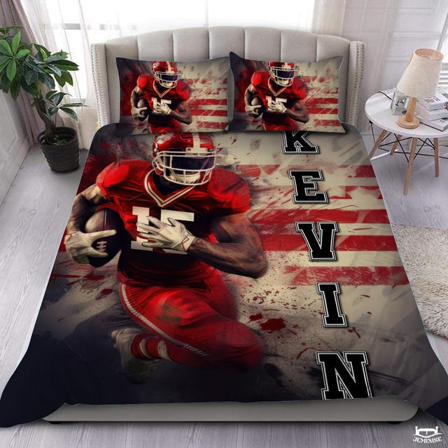 Custom American Sports Football Player Running with Ball Comforter