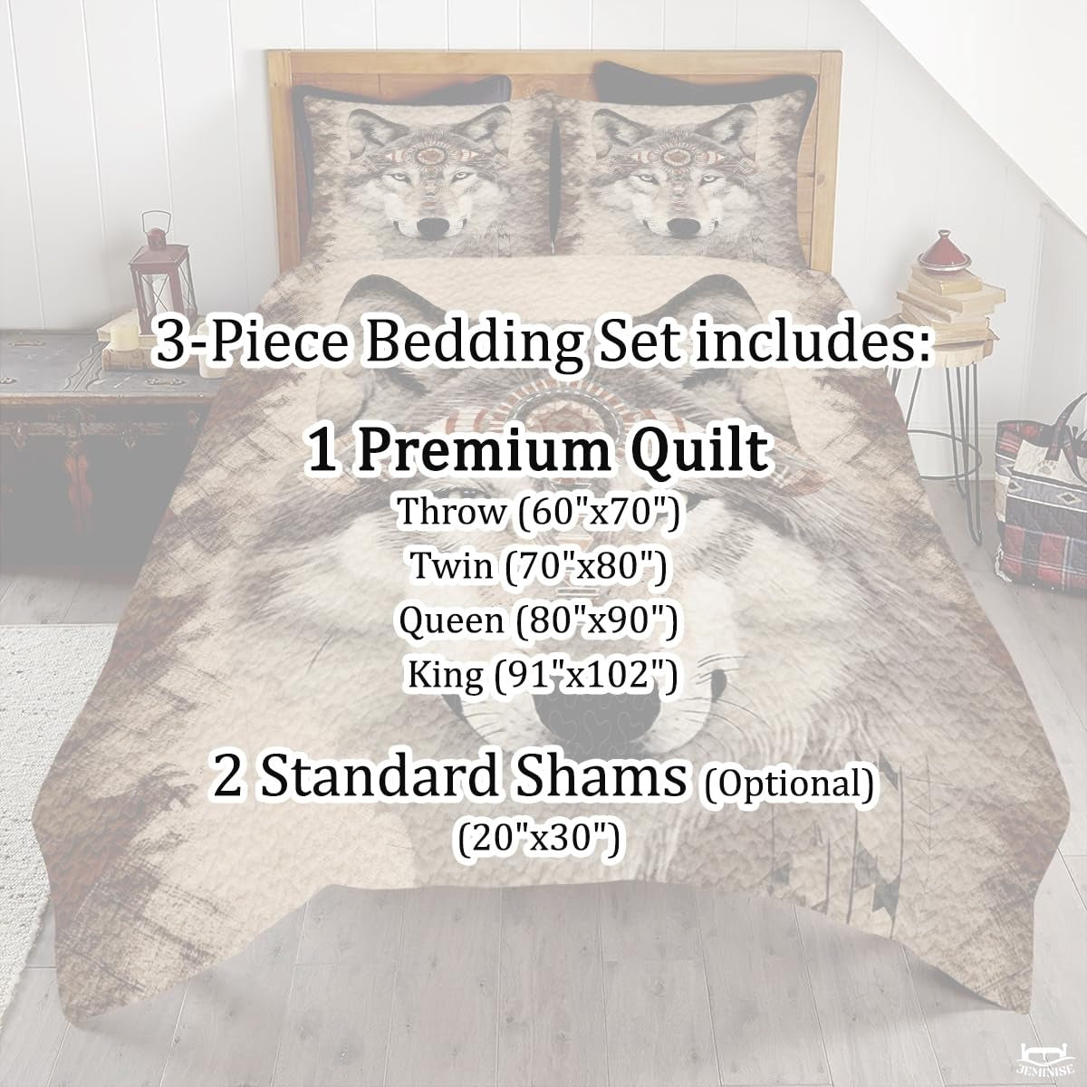 Personalized Wolf Head with Geometric Headdress Comforter
