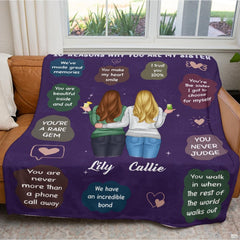 Close view of companions with drinks and affirmation bubbles graphic