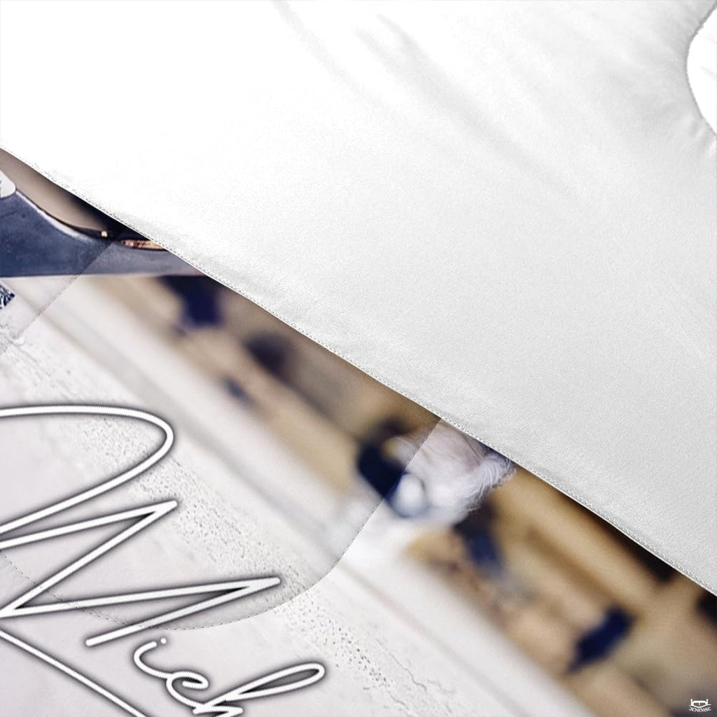 Folded presentation of ice hockey bedding displaying sharp graphic clarity in rust mahogany and silver tones