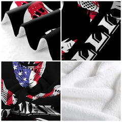 Patriotic lacrosse sports blanket styled across contemporary bed