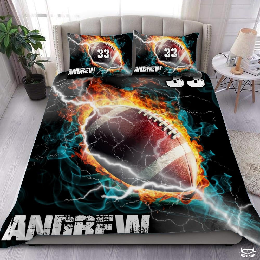Custom Football Engulfed in Flames and Lightning Comforter